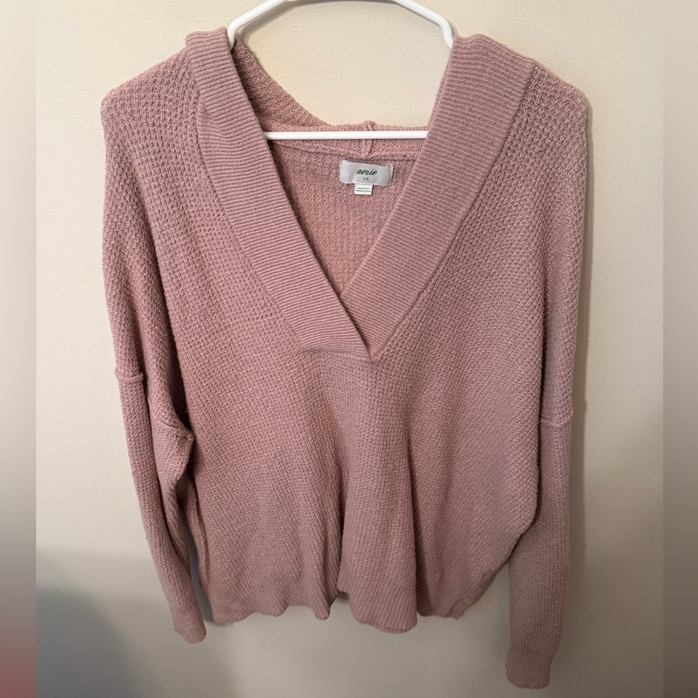💗 Aerie Oversized V-Neck Sweater, Size L, Pink Mocha Color